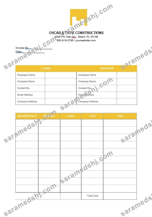 Printable Construction Invoice Template
